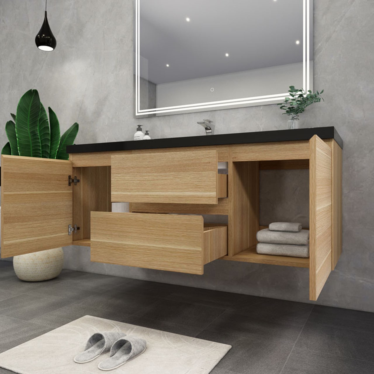 Blink 60'' Wall Mounted With Reinforced Acrylic Right Sink