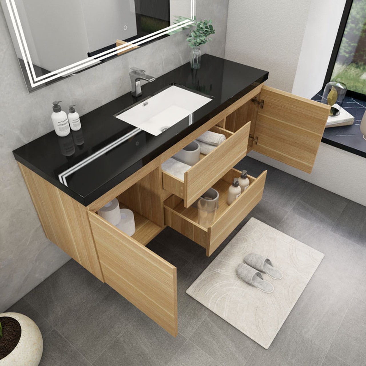 Blink 60'' Wall Mounted With Reinforced Acrylic Right Sink