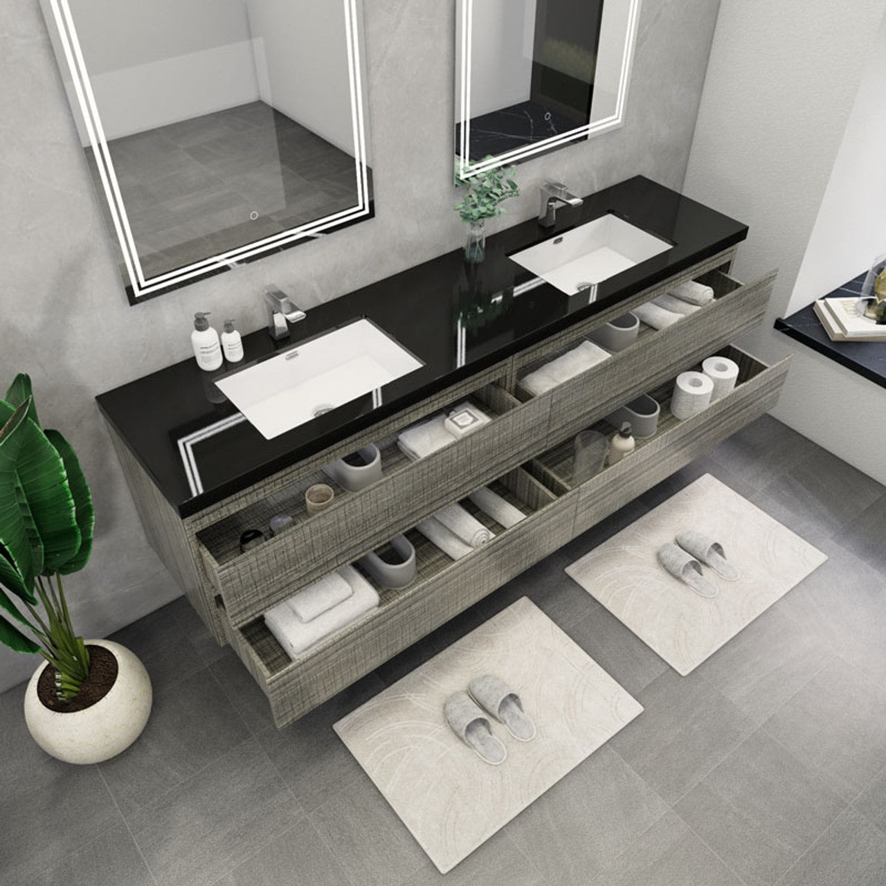 Blink 84'' Wall Mounted with Reinforced Acrylic Double Sink