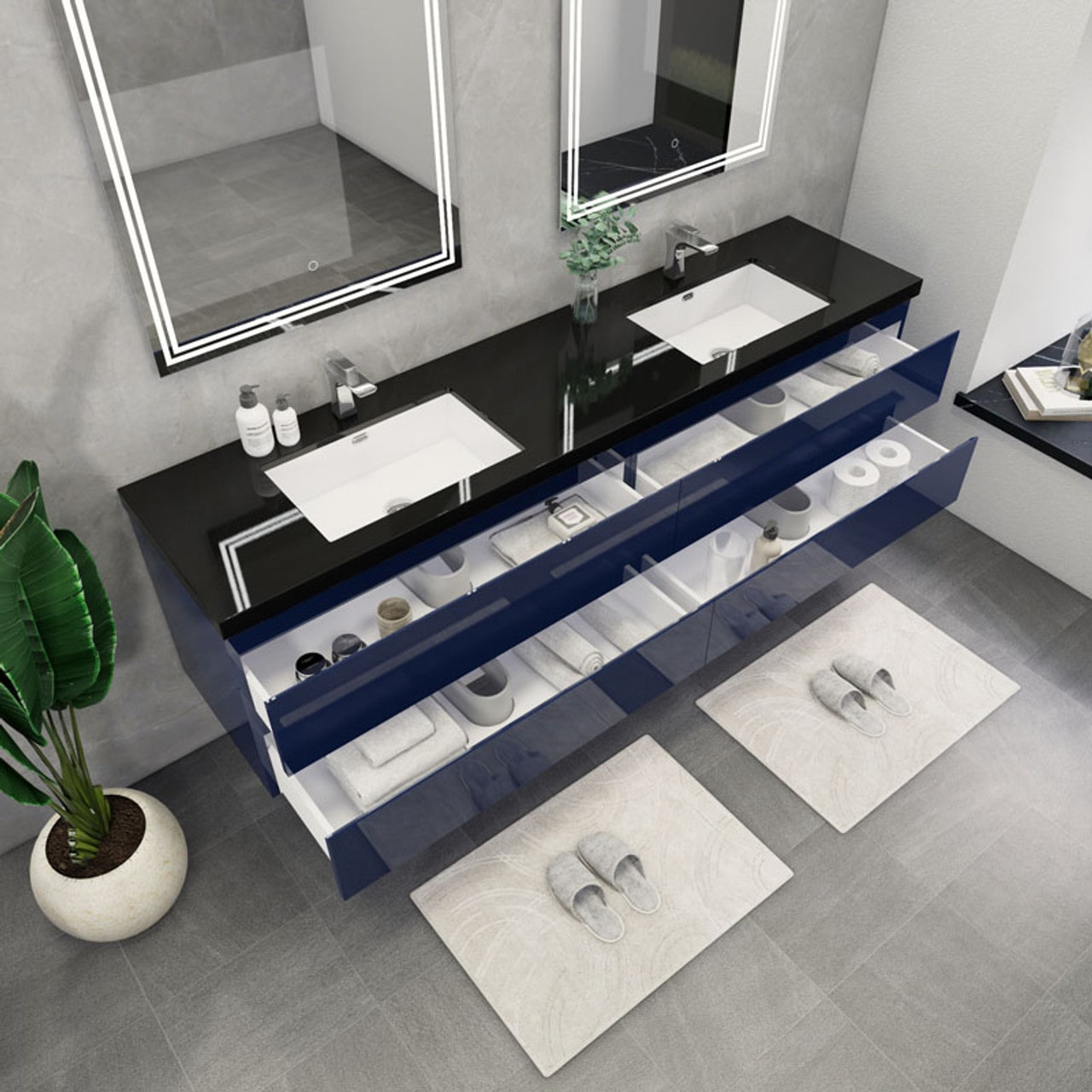 Blink 84'' Wall Mounted with Reinforced Acrylic Double Sink