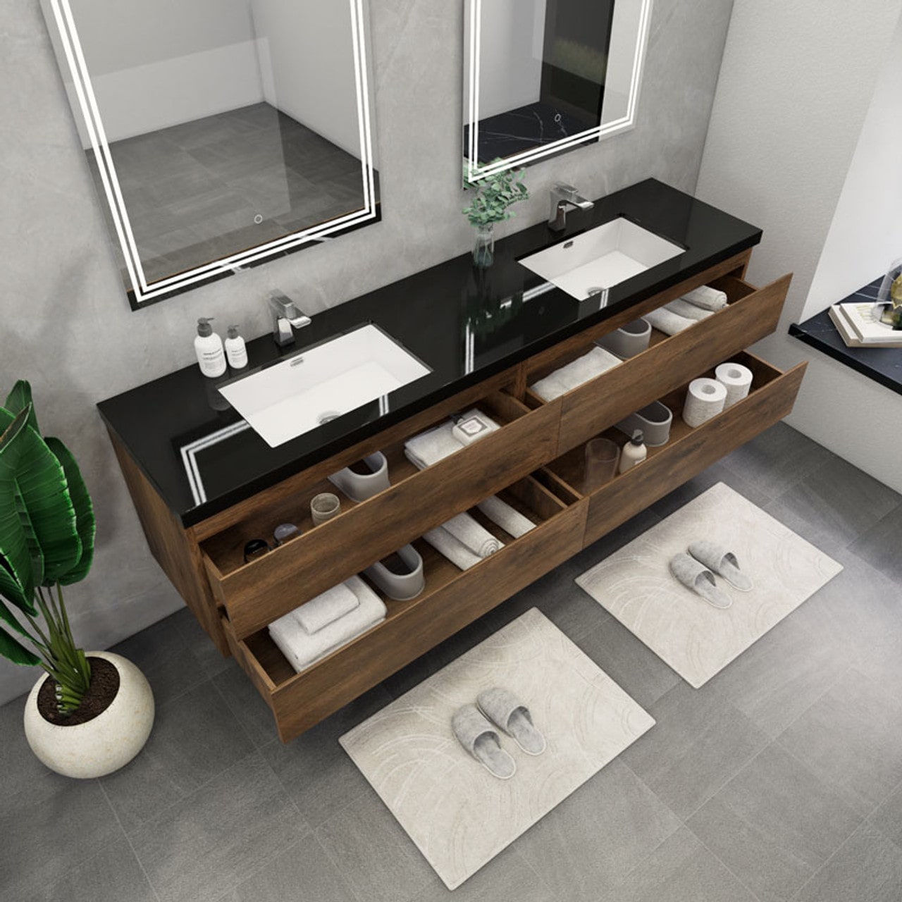 Blink 84'' Wall Mounted with Reinforced Acrylic Double Sink