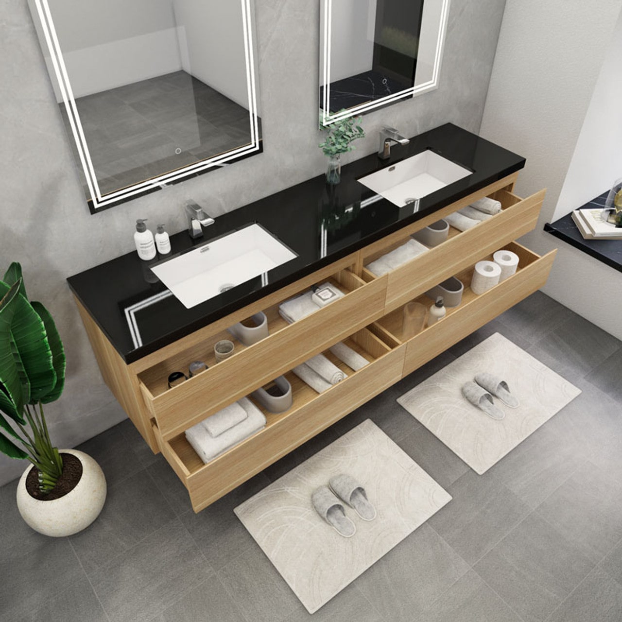 Blink 84'' Wall Mounted with Reinforced Acrylic Double Sink