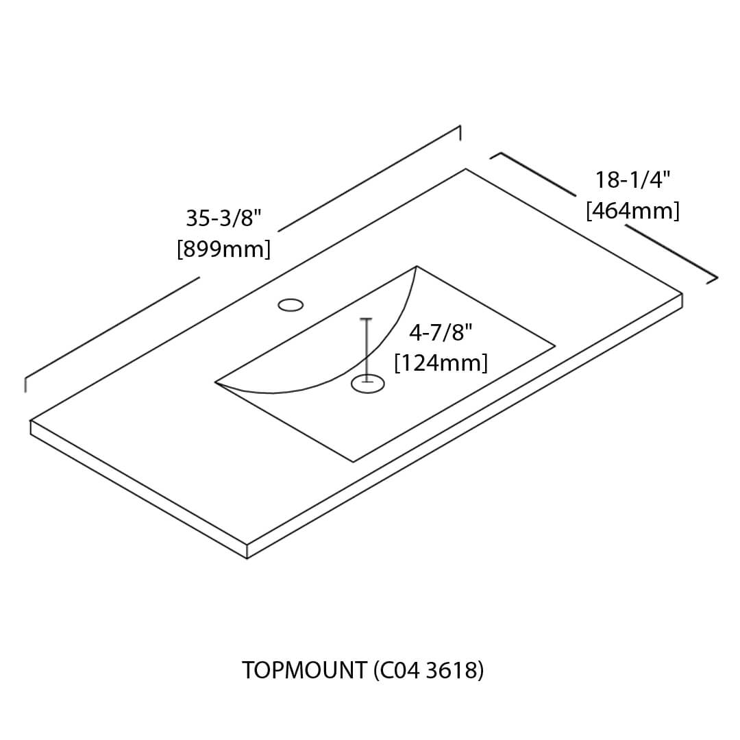Ceramic Basin 36” by 18” - Mount Rectangular – Three Holes