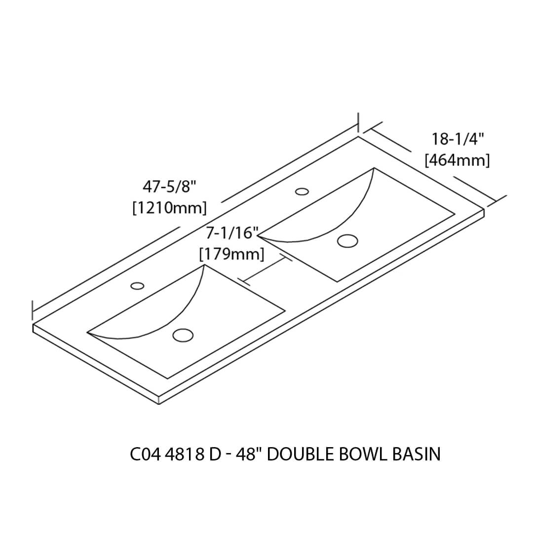 Ceramic Basin 48″ by 18″ - Mount Rectangular Double Three holes Vanity Plus
