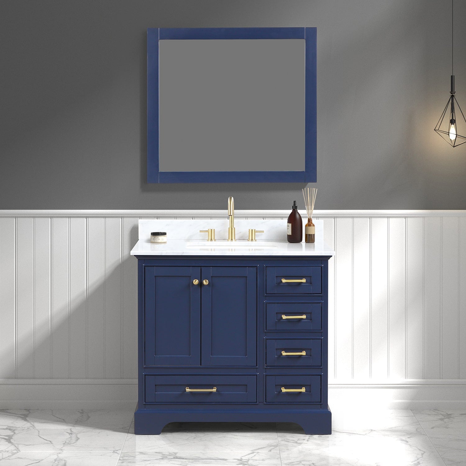 Copenhagen 36″ Bathroom Vanity with Marble Countertop - Contemporary Bathroom Vanity