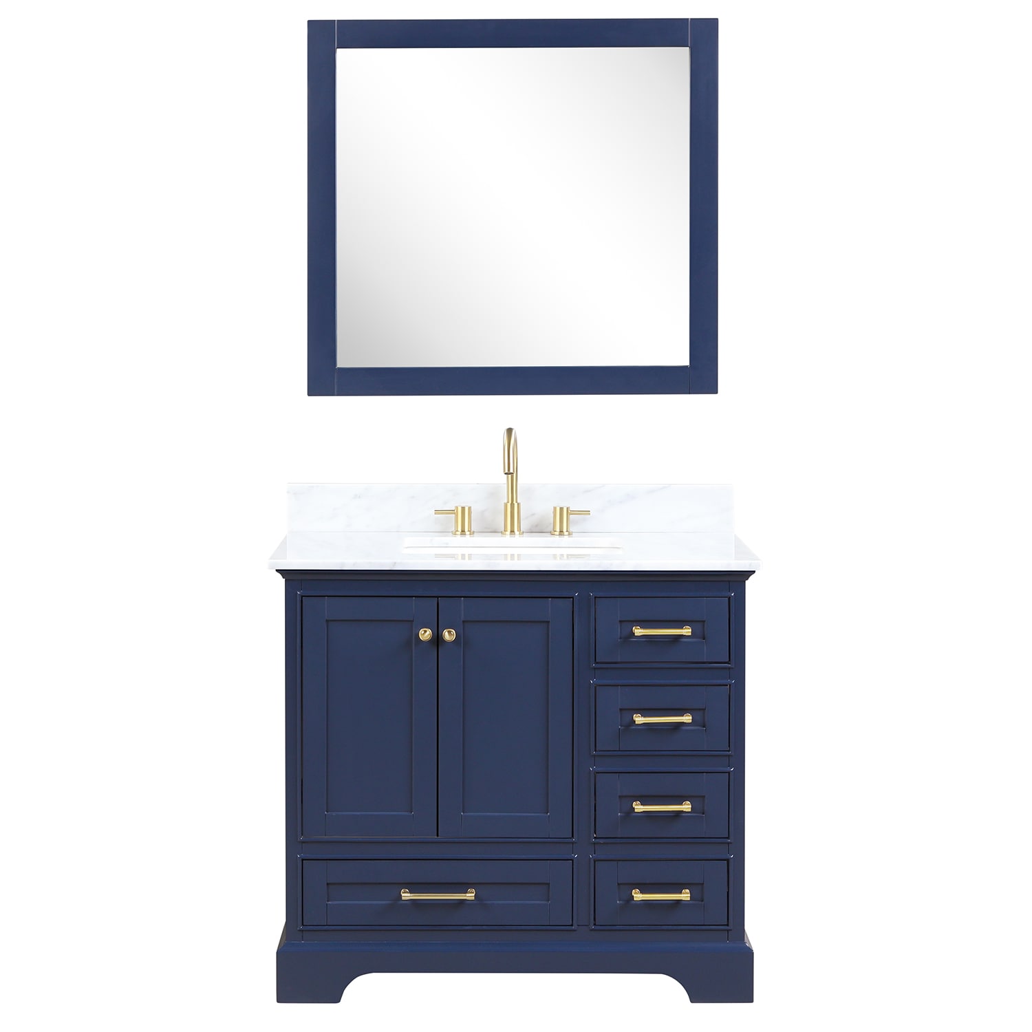Copenhagen 36″ Bathroom Vanity with Marble Countertop and Ceramic Sink - Contemporary Bathroom Vanity