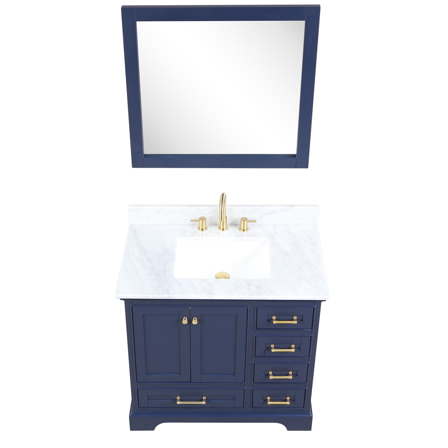 Copenhagen 36″ Bathroom Vanity with Marble Countertop and Ceramic Sink - Contemporary Bathroom Vanity