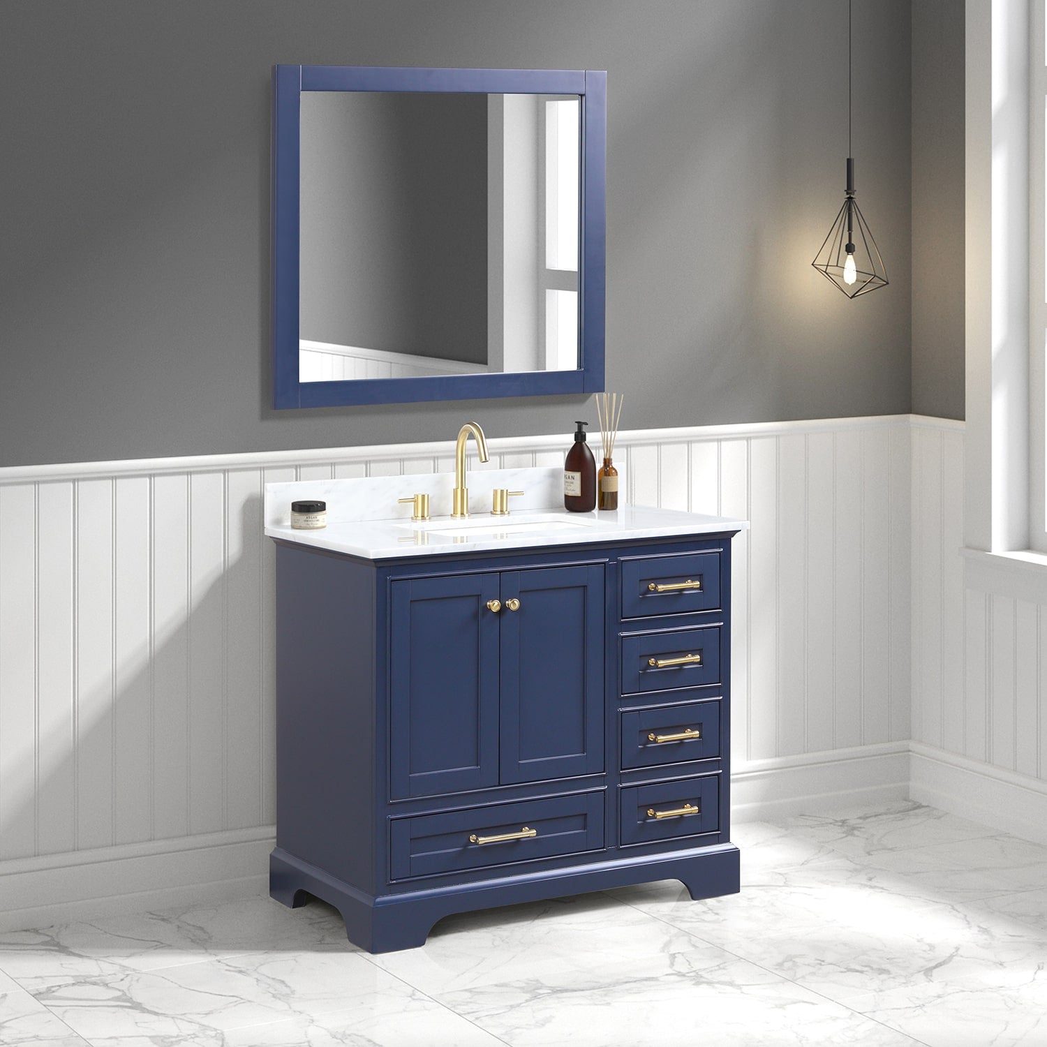 Copenhagen 36″ Bathroom Vanity with Marble Countertop and Ceramic Sink - Contemporary Bathroom Vanity