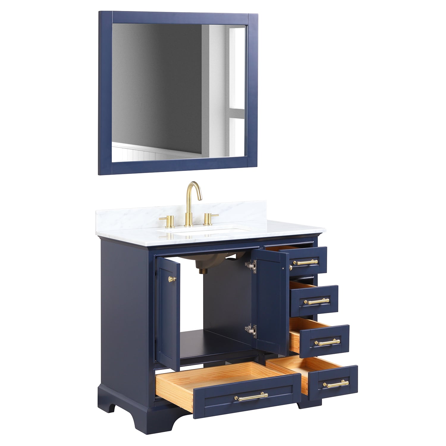 Copenhagen 36″ Bathroom Vanity with Marble Countertop and Ceramic Sink - Contemporary Bathroom Vanity
