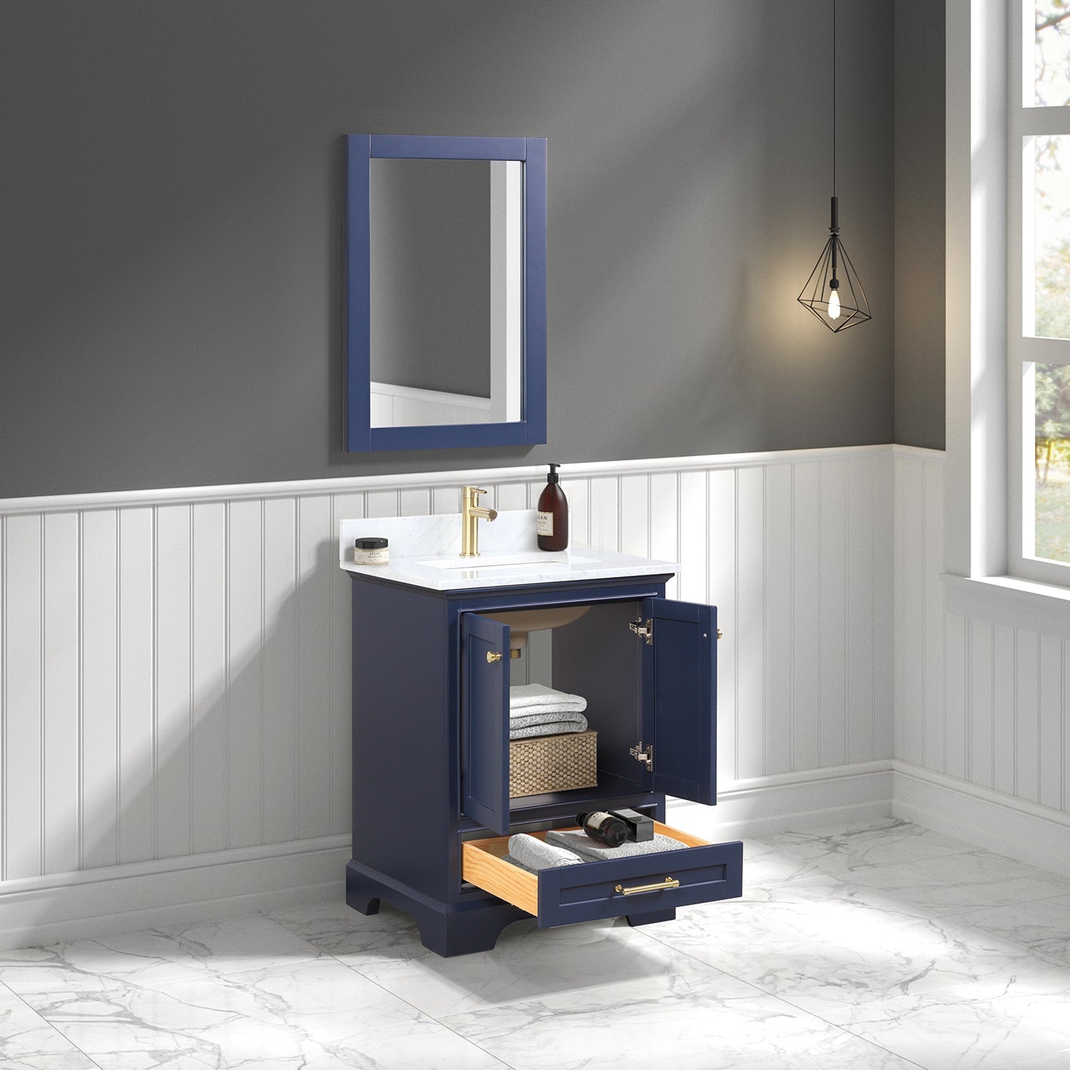 Copenhagen 24″ Vanity with Marble Countertop and Ceramic Sink - Contemporary Bathroom Vanity