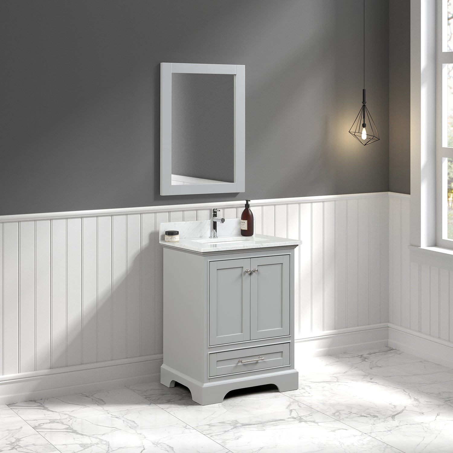 Copenhagen 24″ Vanity with Marble Countertop and Ceramic Sink Vanity Plus - Contemporary Bathroom Vanity