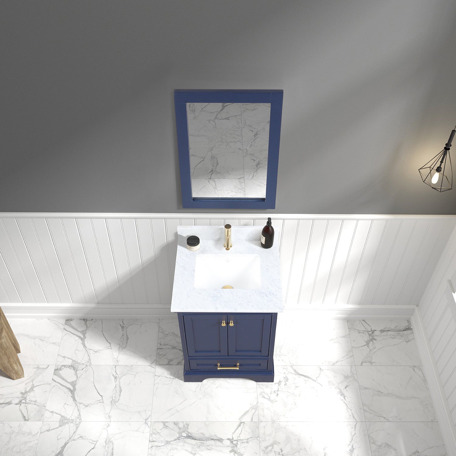 Copenhagen 24″ Bathroom Vanity with Marble Countertop and Ceramic Sink - Contemporary Bathroom Vanity