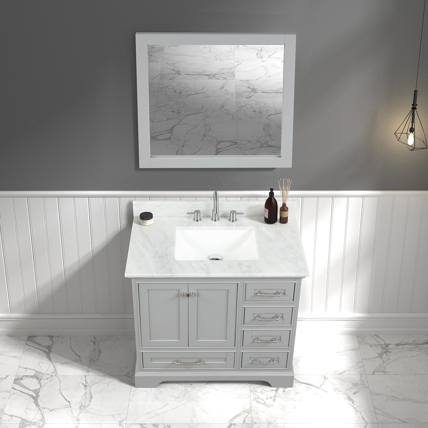 Copenhagen 36″ Vanity with Marble Countertop and Ceramic Sink - Contemporary Bathroom Vanity