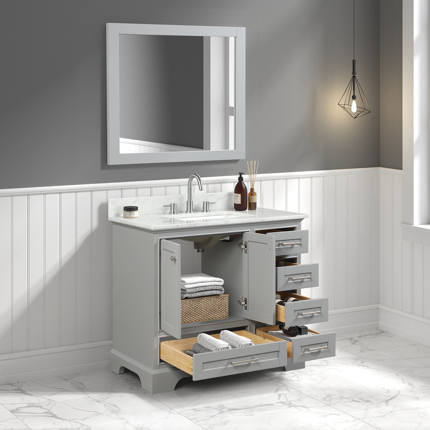 Copenhagen 36″ Vanity with Marble Countertop and Ceramic Sink - Contemporary Bathroom Vanity
