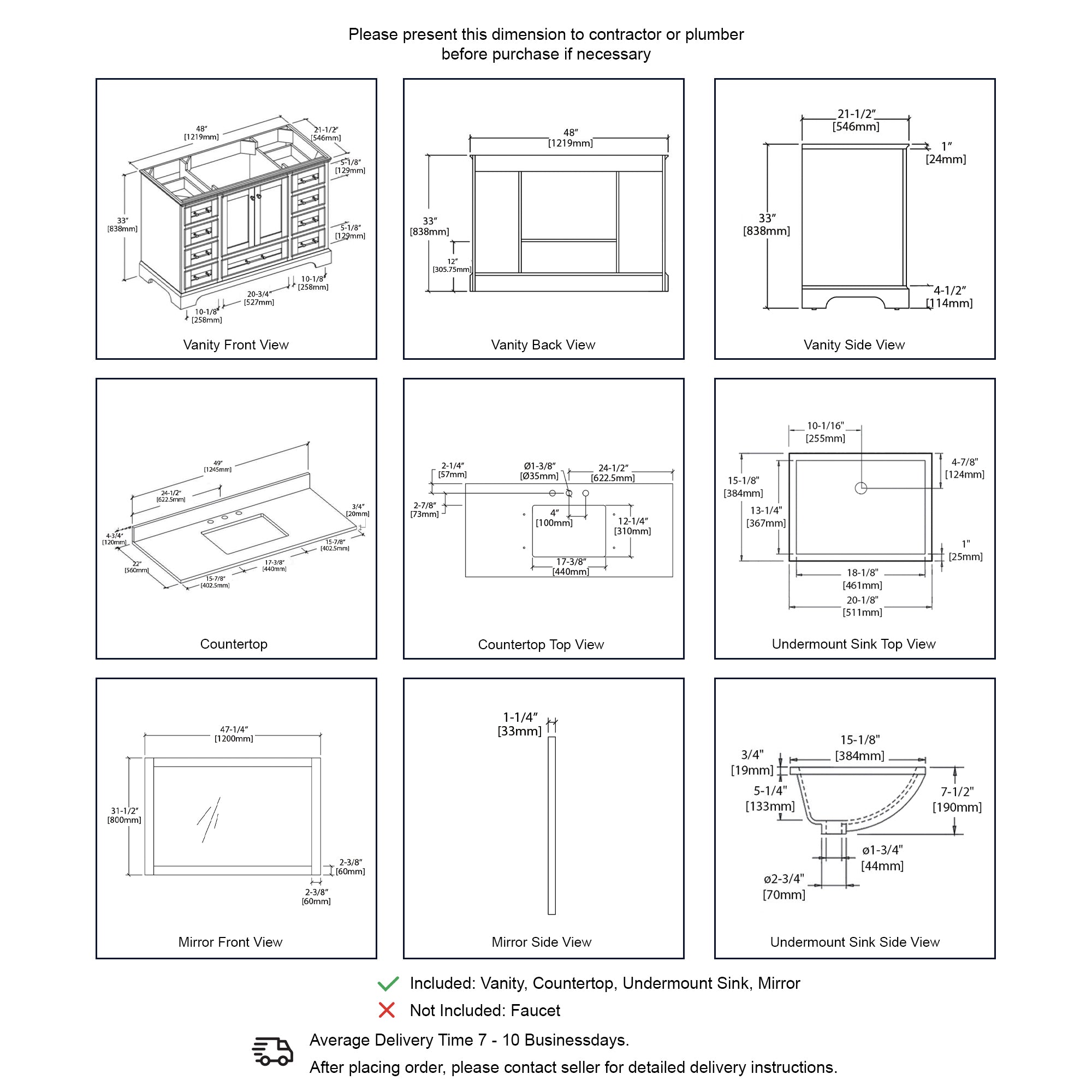 Copenhagen 48″ Vanity with Countertop and Ceramic Sink Vanity Plus - Contemporary Bathroom Vanity