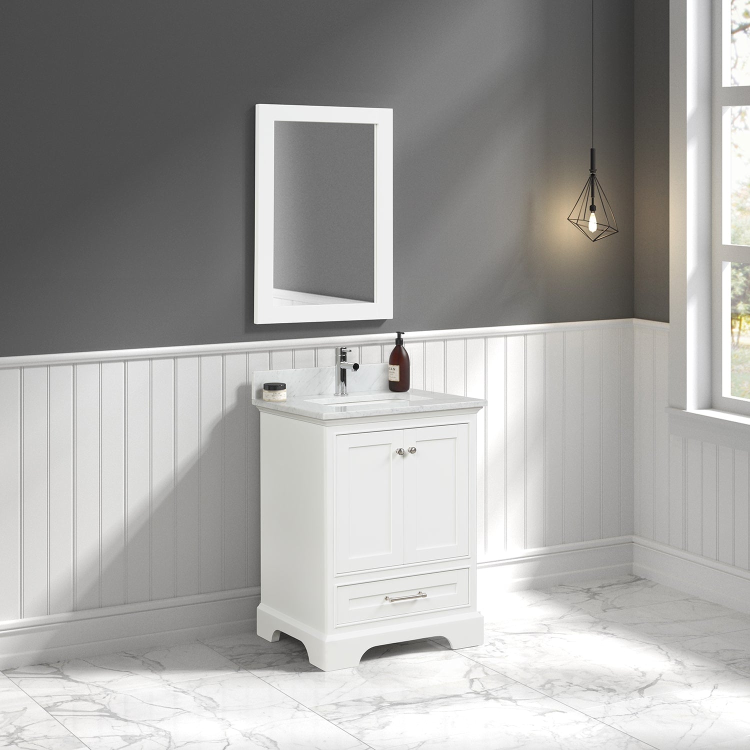 Copenhagen 24″ Bathroom Vanity with Marble Top - Contemporary Bathroom Vanity