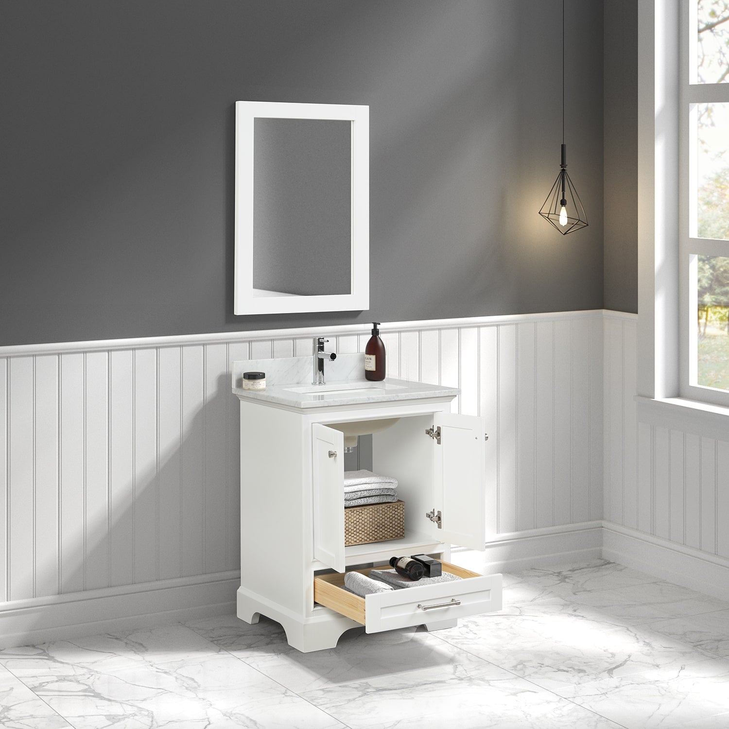 Copenhagen 24″ Bathroom Vanity with Marble Top - Contemporary Bathroom Vanity