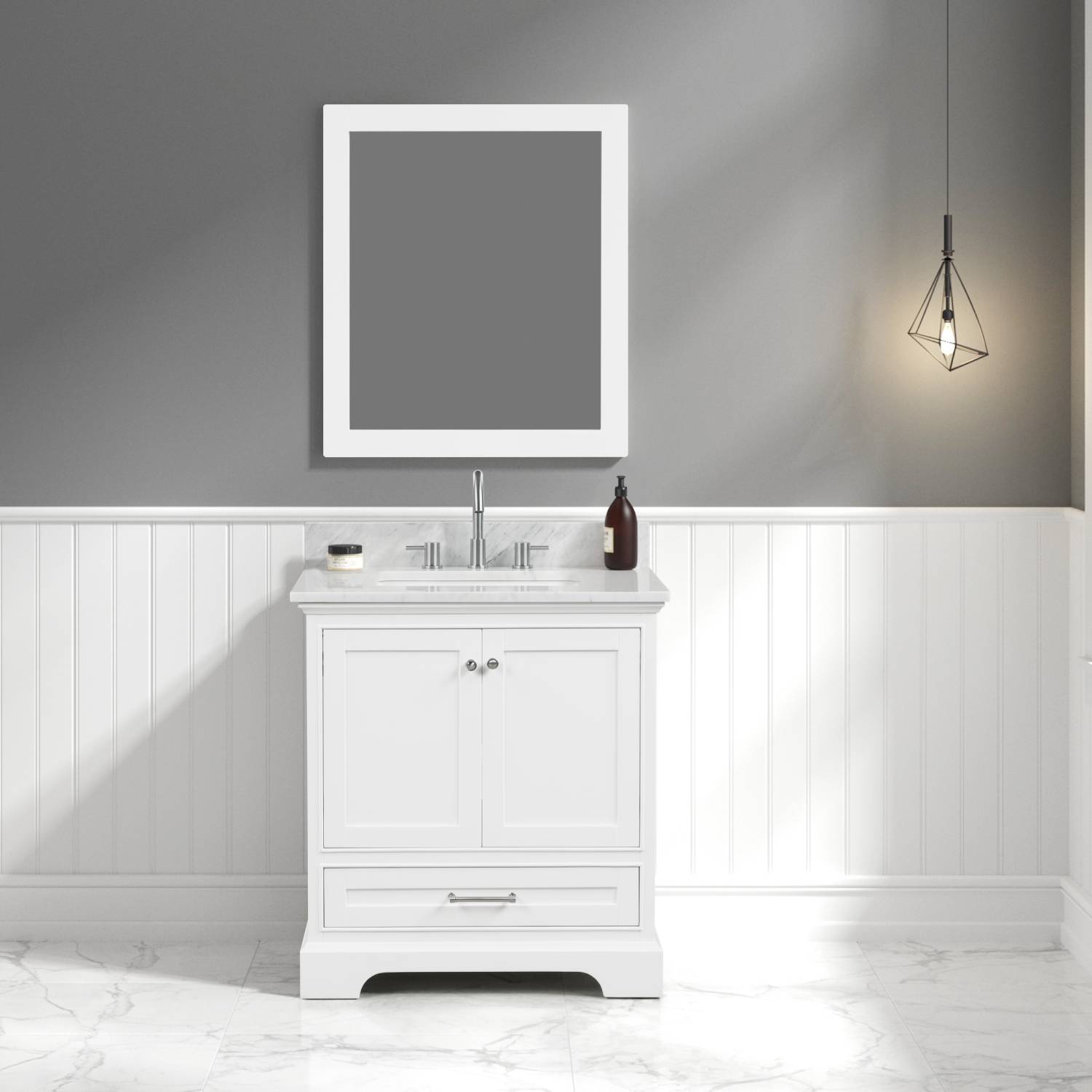 Copenhagen 30″ Bathroom Vanity with Marble Countertop - Contemporary Bathroom Vanity
