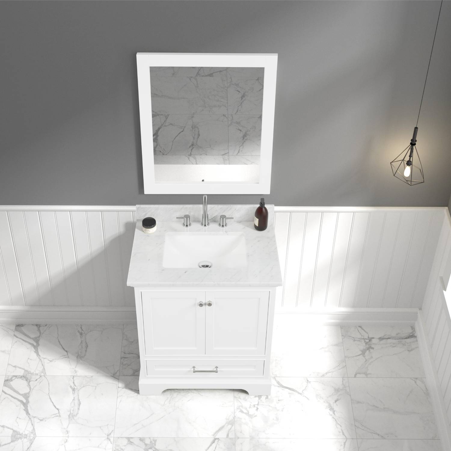 Copenhagen 30″ Bathroom Vanity with Marble Countertop - Contemporary Bathroom Vanity