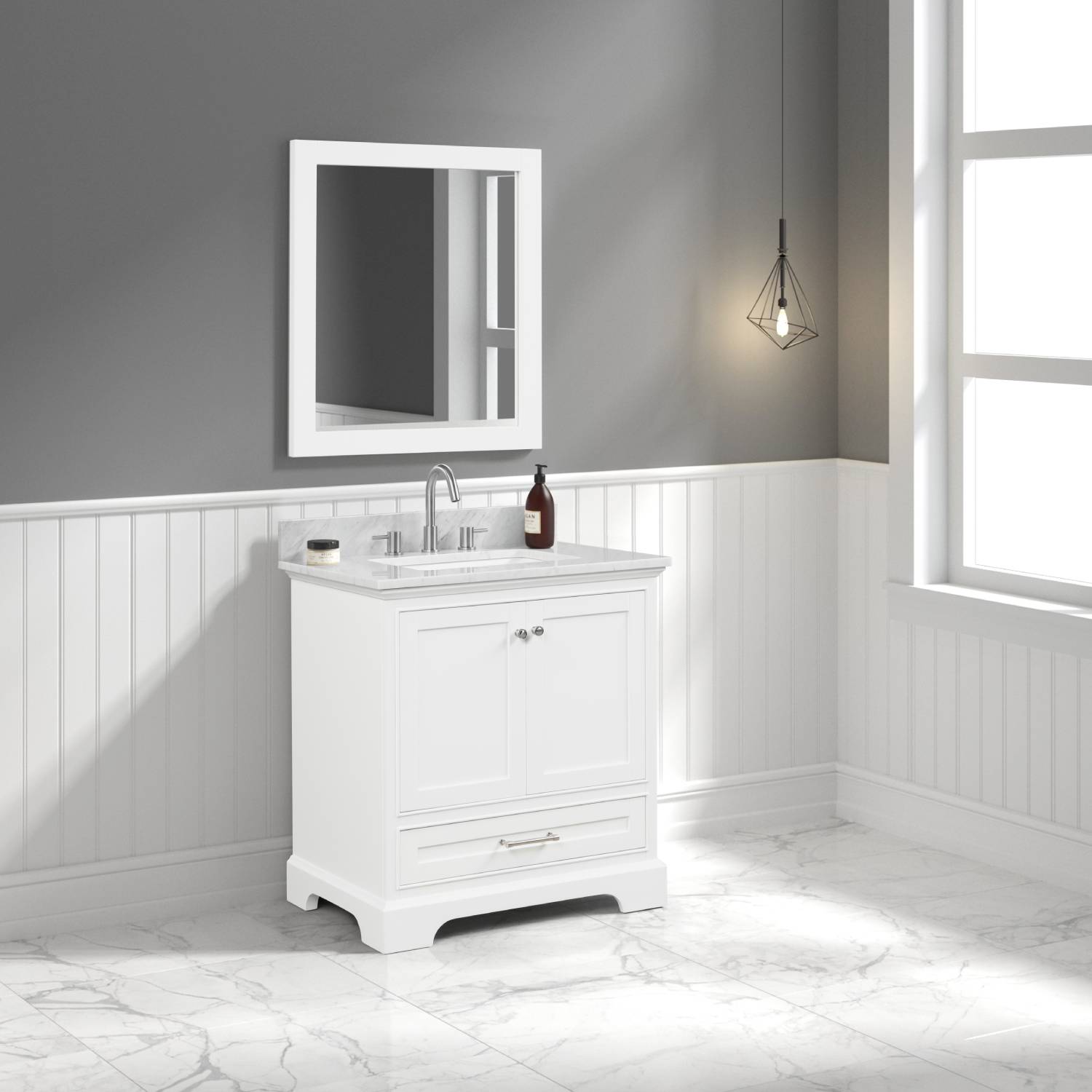 Copenhagen 30″ Bathroom Vanity with Marble Countertop - Contemporary Bathroom Vanity