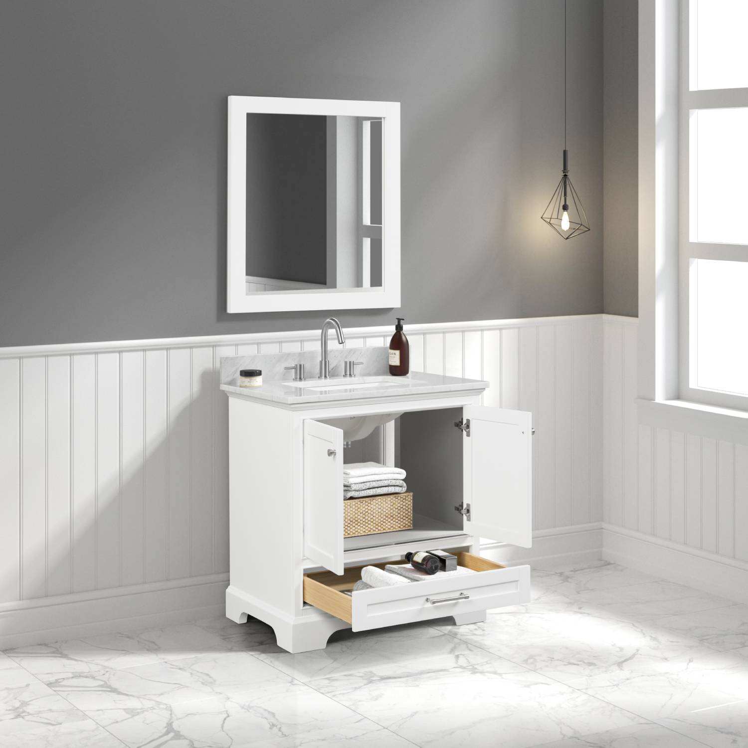 Copenhagen 30″ Bathroom Vanity with Marble Countertop - Contemporary Bathroom Vanity
