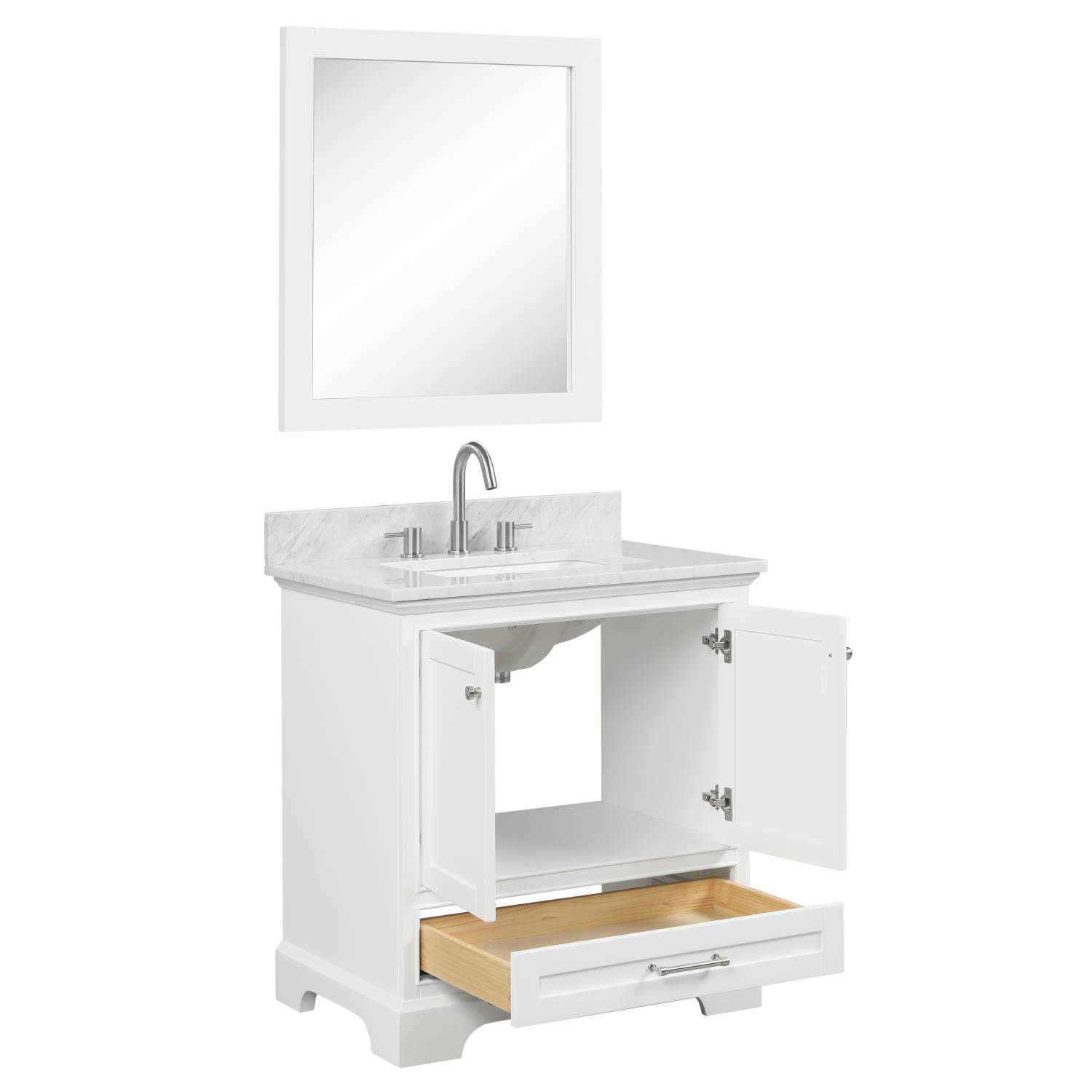 Copenhagen 30″ Bathroom Vanity with Marble Countertop - Contemporary Bathroom Vanity