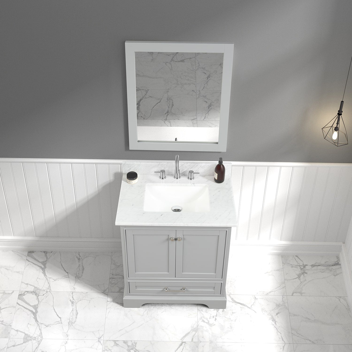 Copenhagen 30″ Bathroom Vanity with Marble Countertop - Contemporary Bathroom Vanity