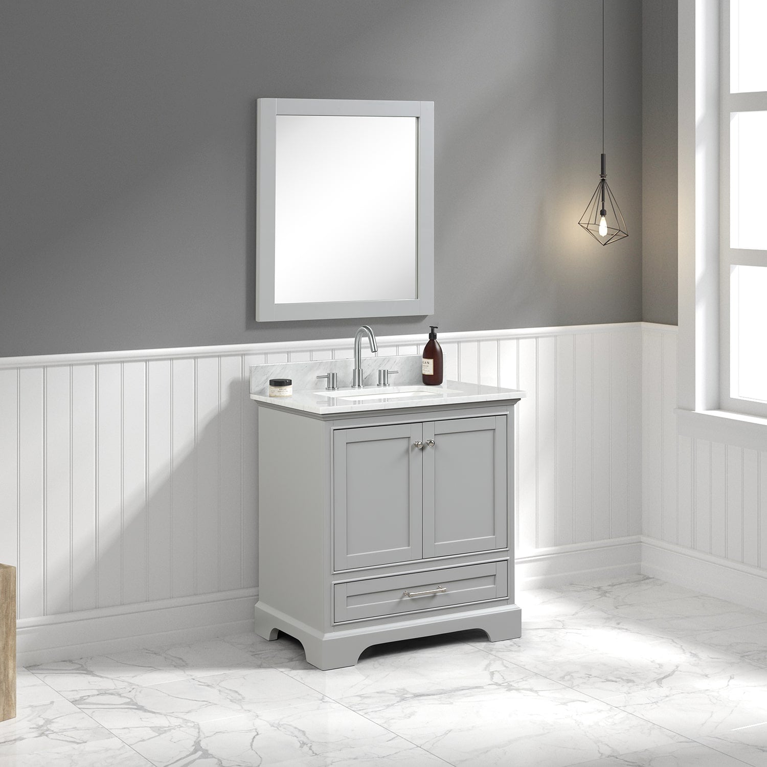 Copenhagen 30″ Bathroom Vanity with Marble Countertop - Contemporary Bathroom Vanity