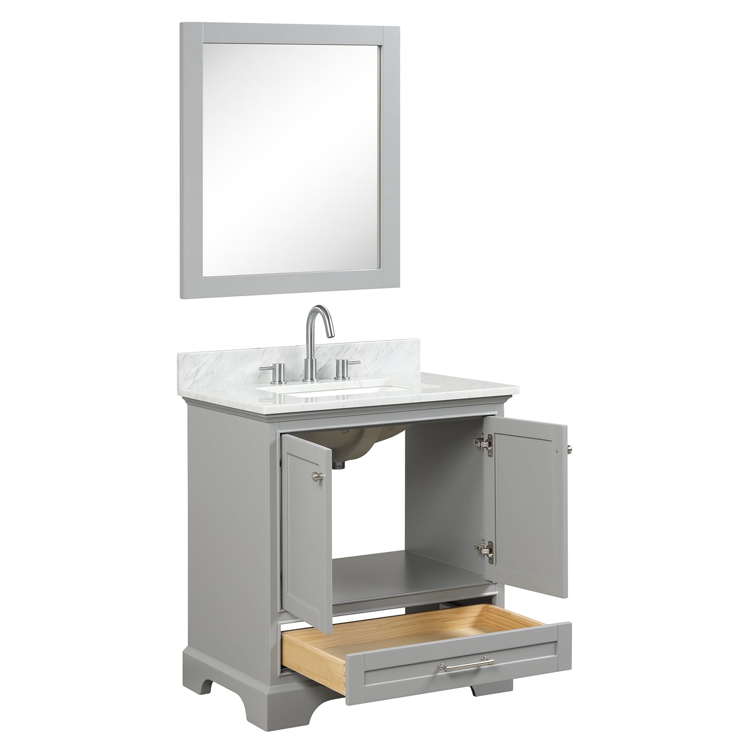 Copenhagen 30″ Bathroom Vanity with Marble Countertop - Contemporary Bathroom Vanity