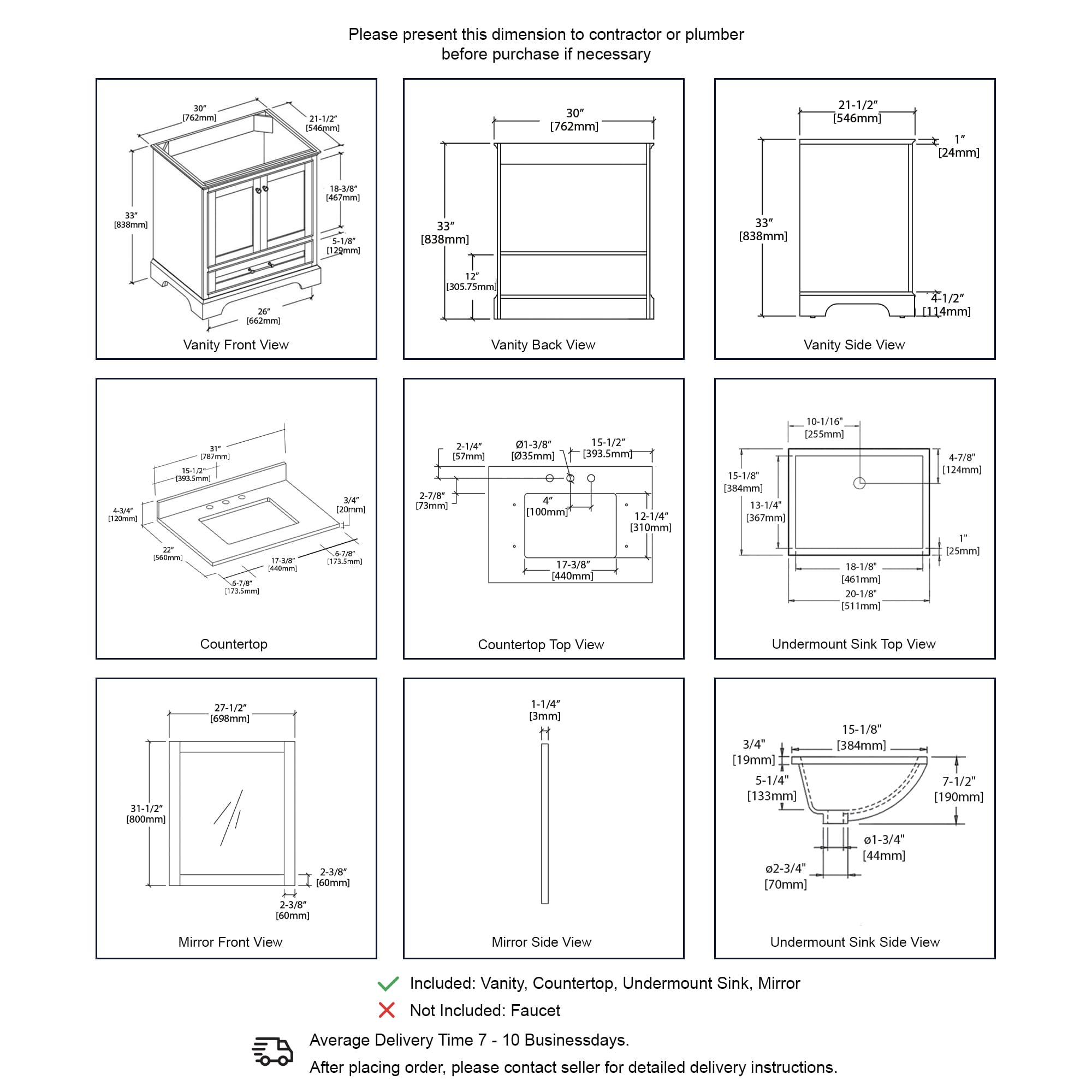 Copenhagen 30″ Bathroom Vanity with Marble Countertop - Contemporary Bathroom Vanity