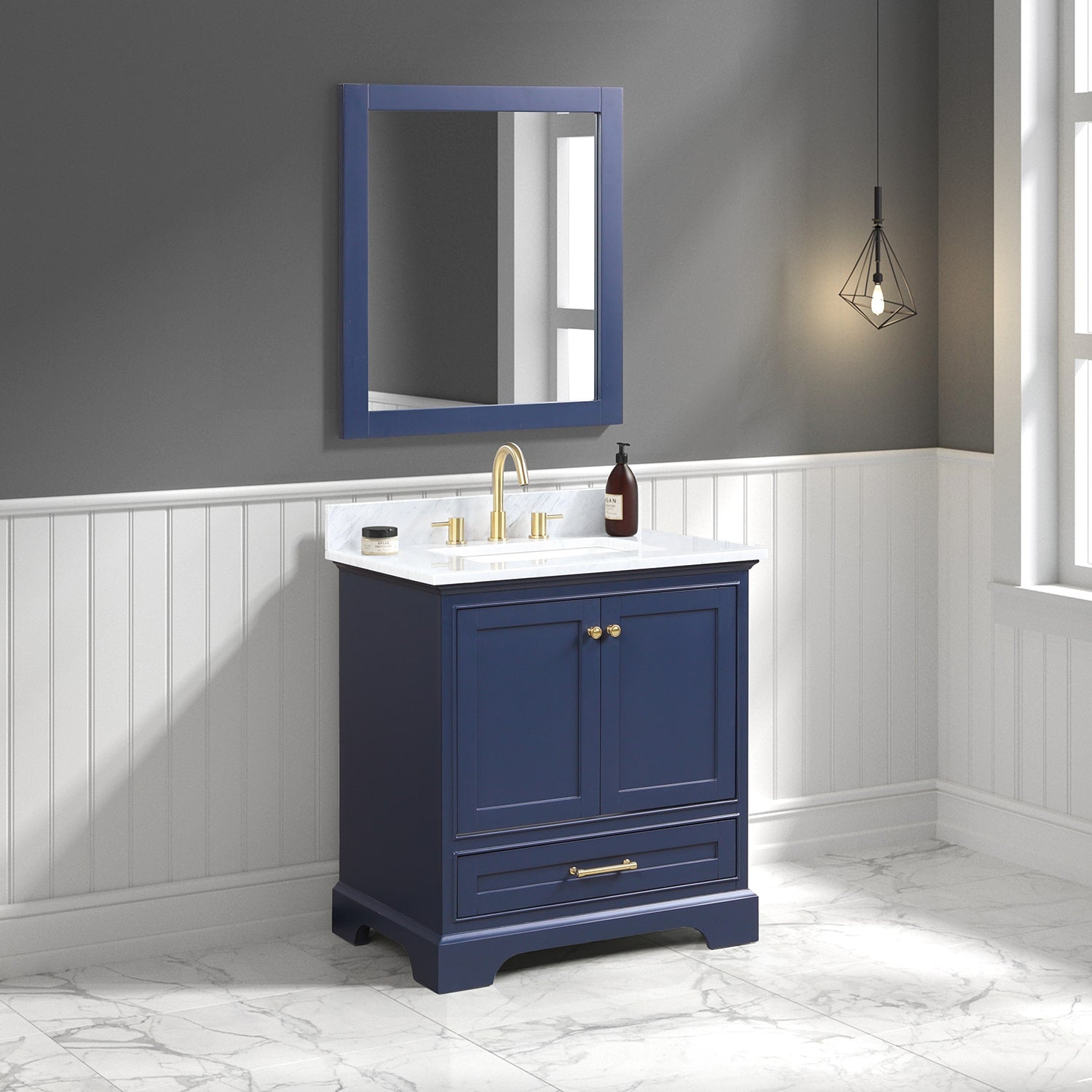 Copenhagen 30″ Bathroom Vanity with Marble Countertop - Contemporary Bathroom Vanity