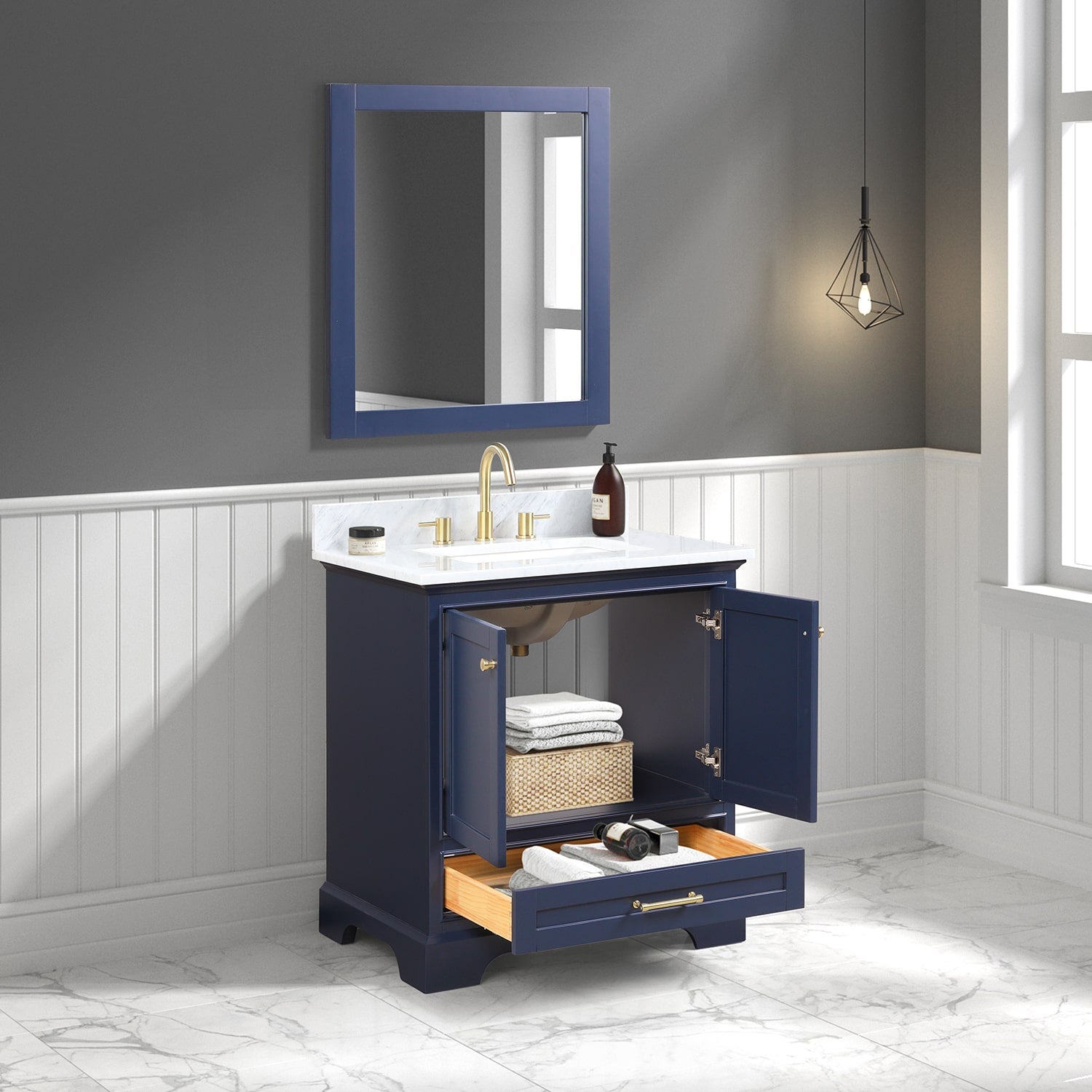 Copenhagen 30″ Bathroom Vanity with Marble Countertop - Contemporary Bathroom Vanity