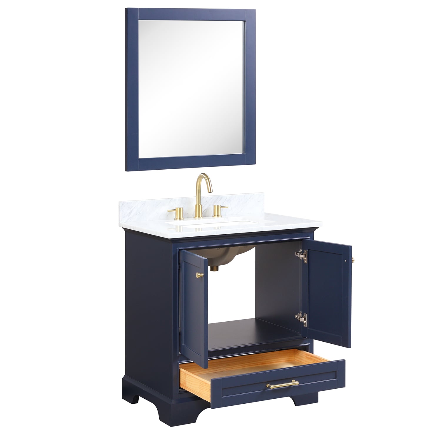 Copenhagen 30″ Bathroom Vanity with Marble Countertop - Contemporary Bathroom Vanity