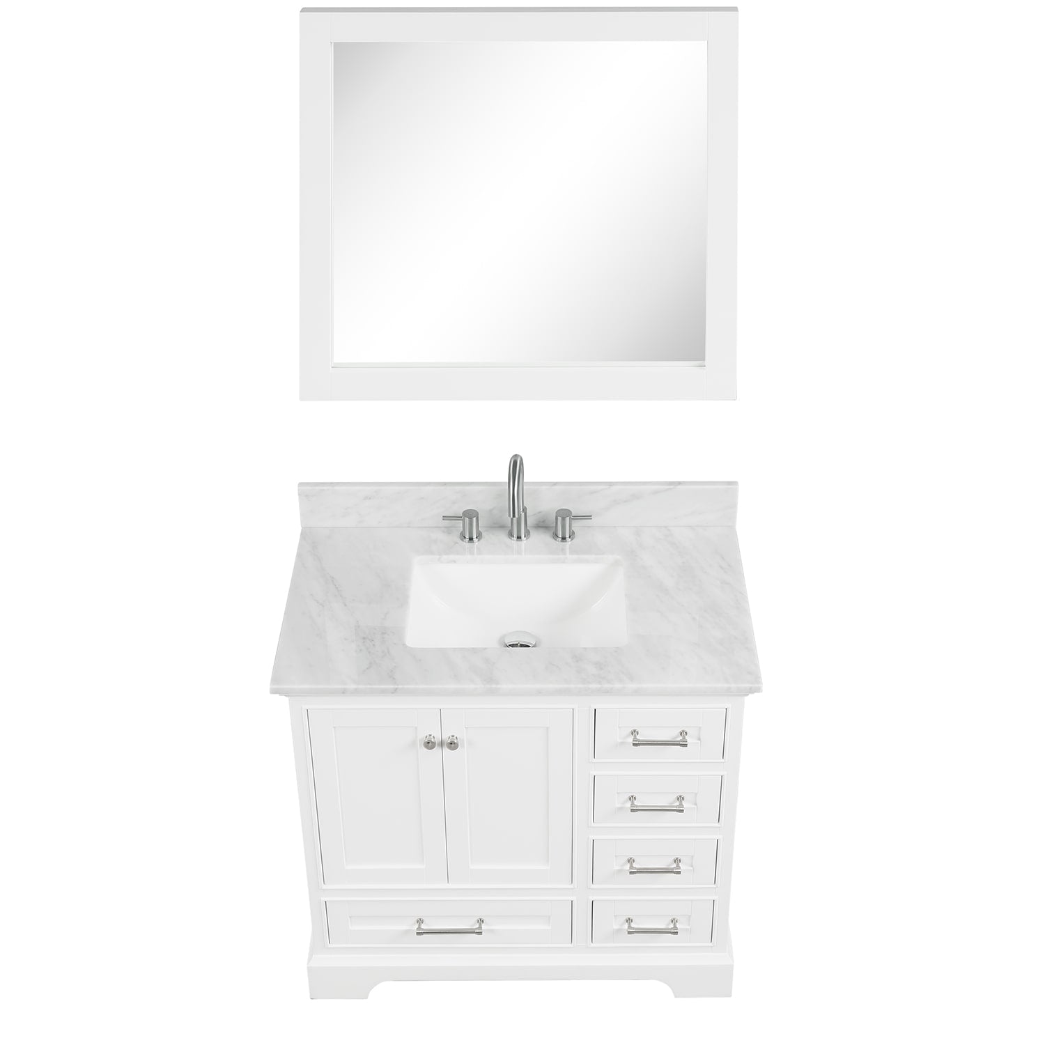 Copenhagen 36″ Bathroom Vanity with Marble Countertop and Ceramic Sink - Contemporary Bathroom Vanity