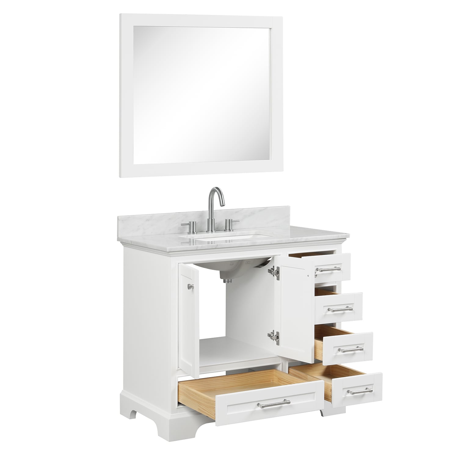 Copenhagen 36″ Bathroom Vanity with Marble Countertop and Ceramic Sink - Contemporary Bathroom Vanity