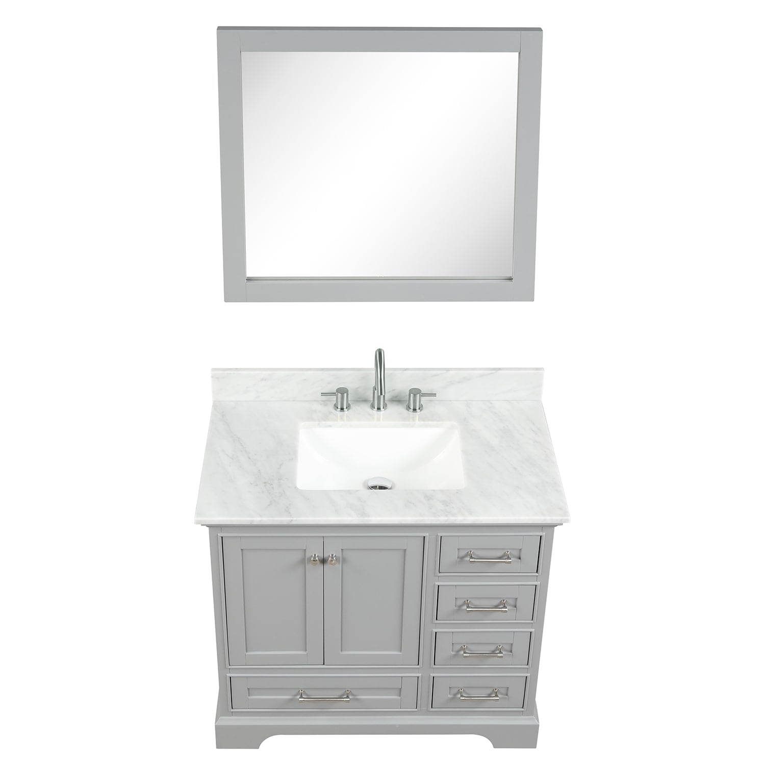 Copenhagen 36″ Bathroom Vanity with Marble Countertop and Ceramic Sink - Contemporary Bathroom Vanity
