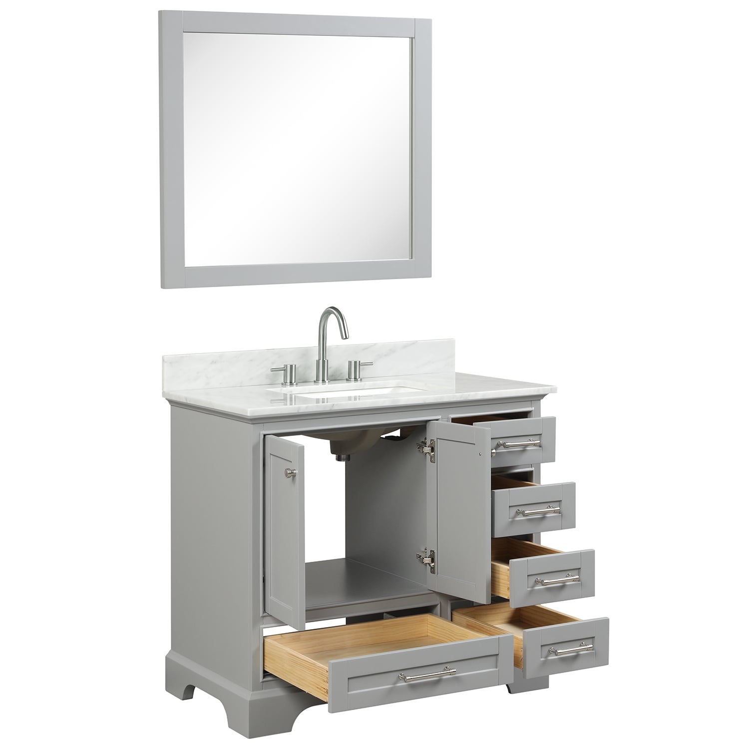 Copenhagen 36″ Bathroom Vanity with Marble Countertop and Ceramic Sink - Contemporary Bathroom Vanity