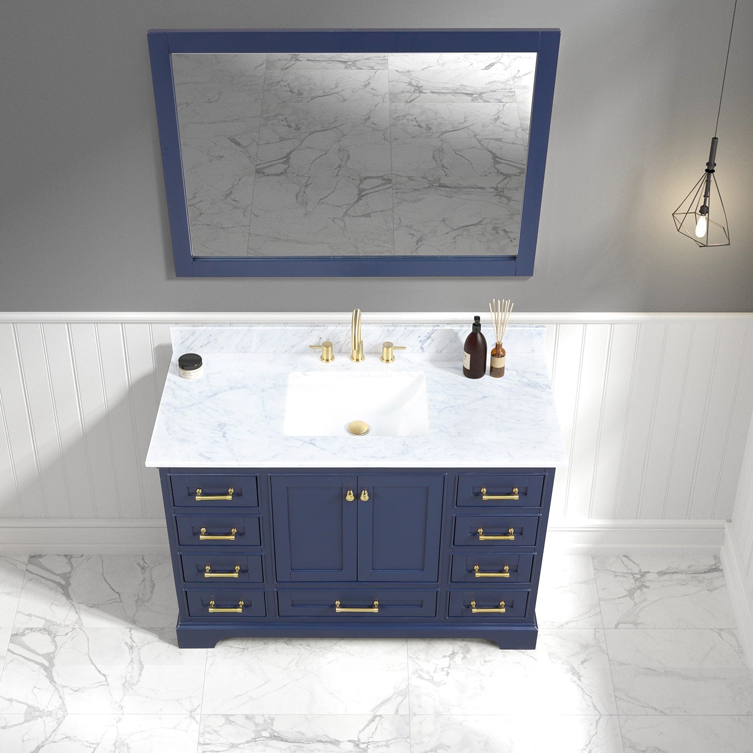 Copenhagen 48″ Bathroom Vanity with Single Sink Marble Top - Contemporary Bathroom Vanity