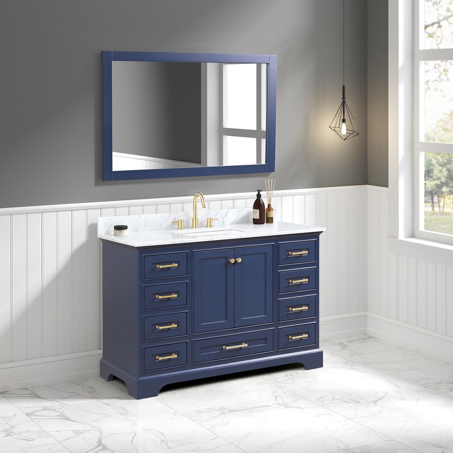 Copenhagen 48″ Bathroom Vanity with Single Sink Marble Top - Contemporary Bathroom Vanity