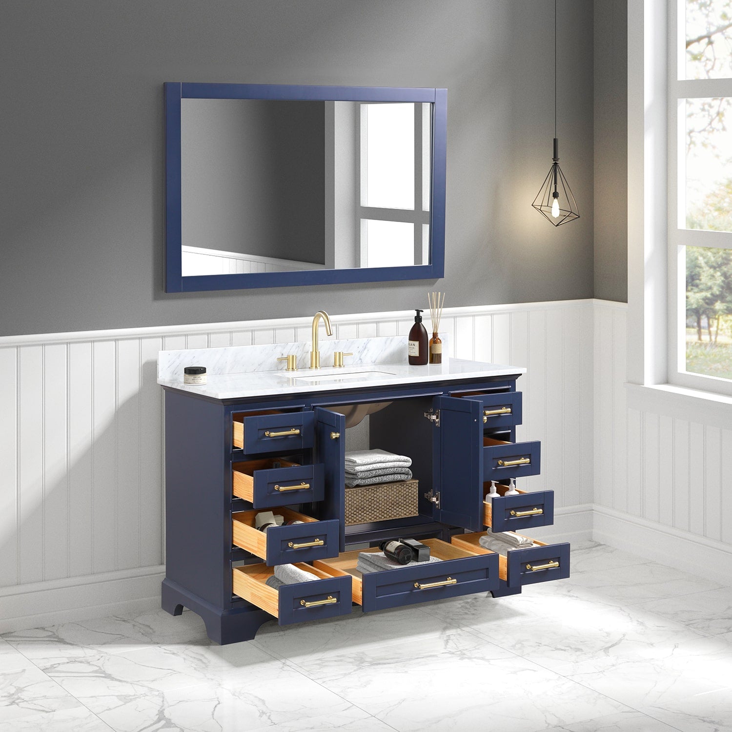 Copenhagen 48″ Bathroom Vanity with Single Sink Marble Top - Contemporary Bathroom Vanity