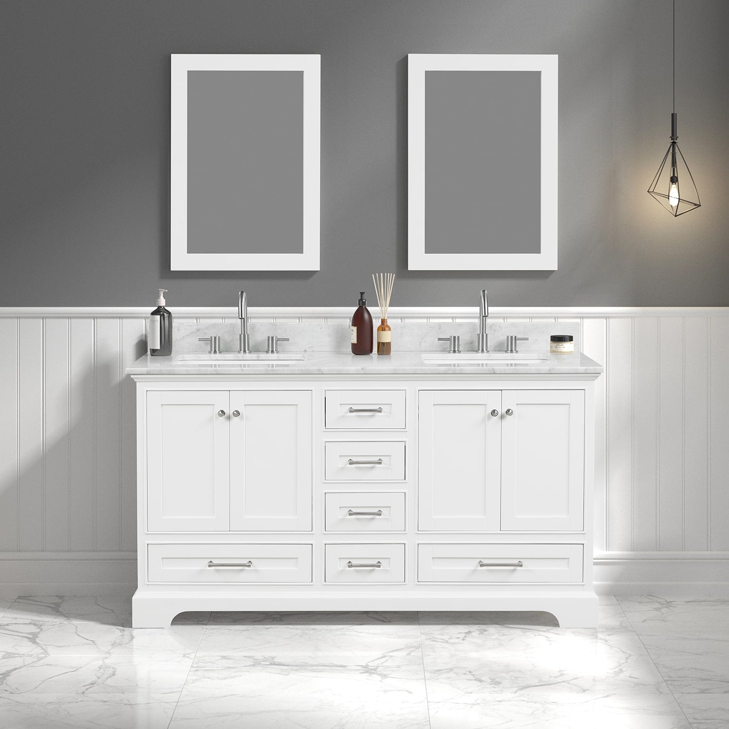 Copenhagen 60″ Bathroom Vanity with Marble Countertop - Contemporary Bathroom Vanity