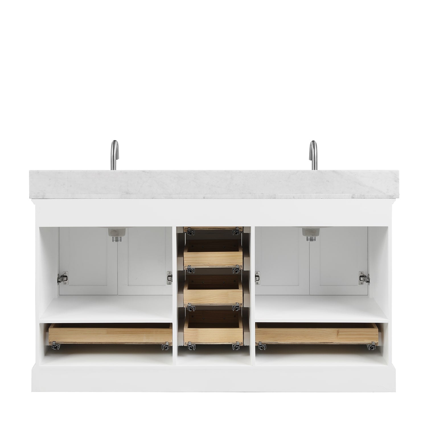 Copenhagen 60″ Bathroom Vanity with Marble Countertop Double Sink - Contemporary Bathroom Vanity