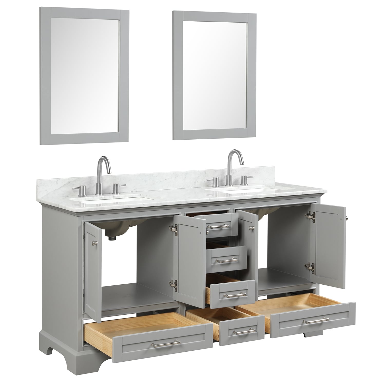 Copenhagen 60″ Bathroom Vanity with Marble Countertop Double Sink - Contemporary Bathroom Vanity