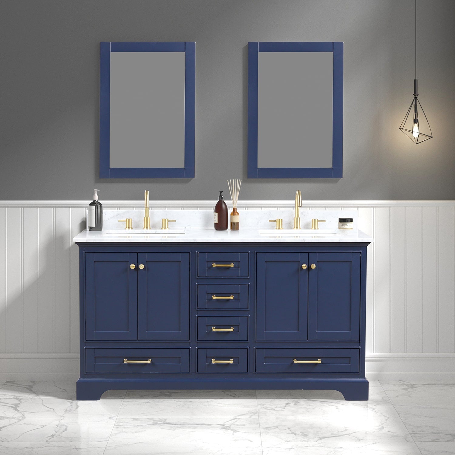 Copenhagen 60″ Vanity with Marble Countertop (Double Sink) - Contemporary Bathroom Vanity