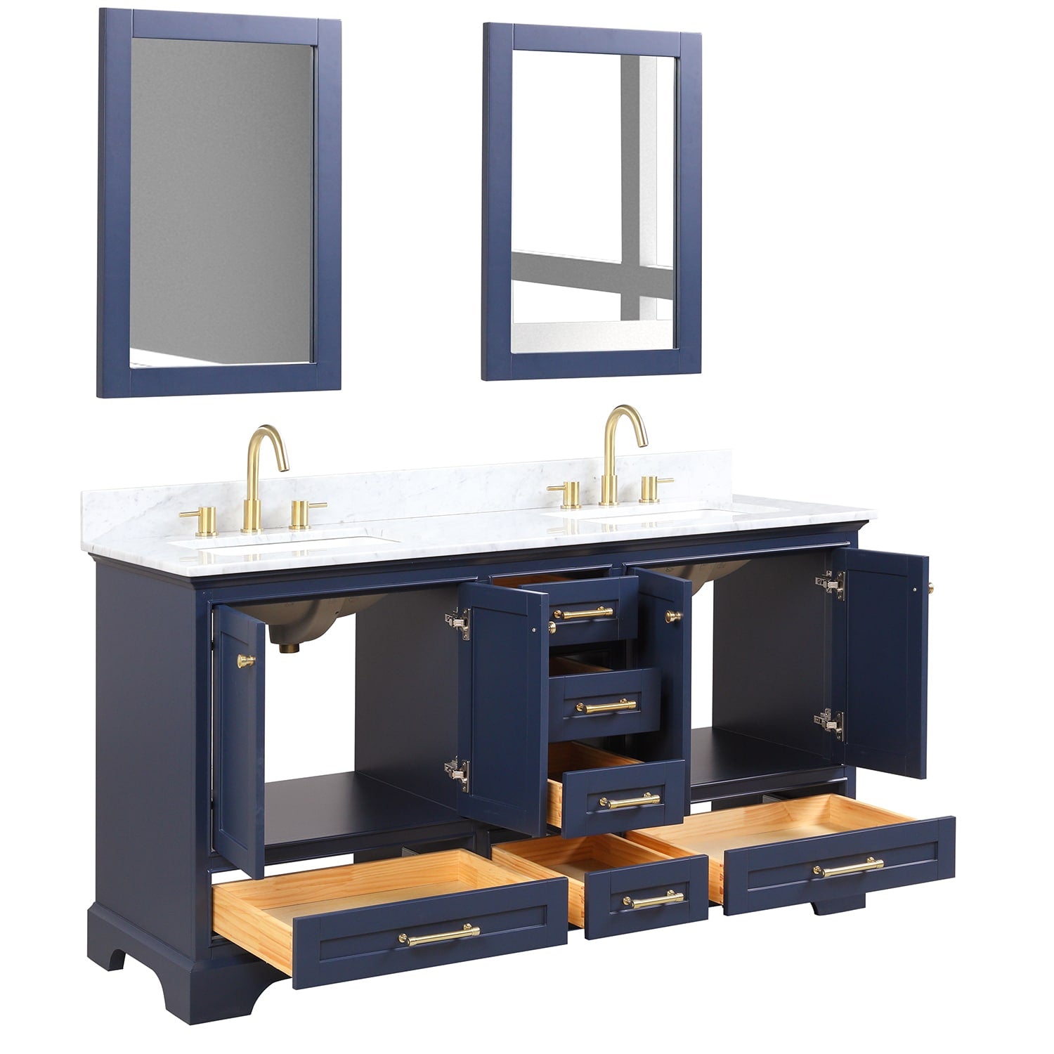 Copenhagen 60″ Bathroom Vanity with Double Sink Marble Countertop - Contemporary Bathroom Vanity