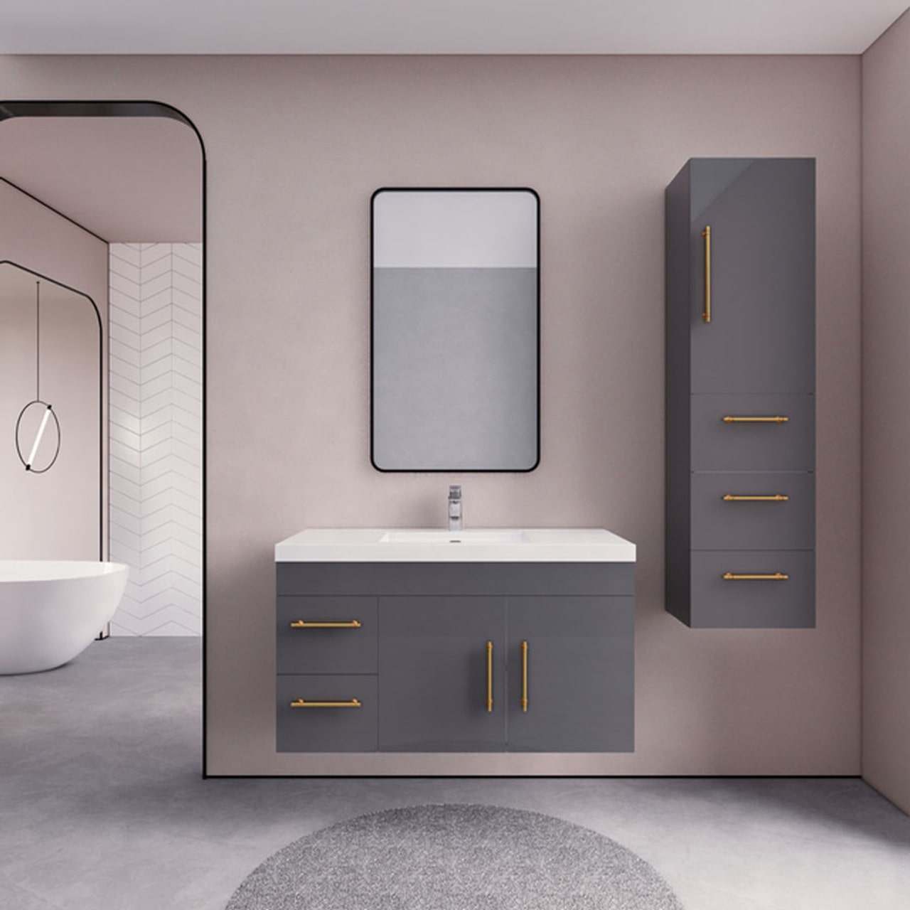 Eliza 42'' Wall Mount Vanity with Single Acrylic Sink - Luxury Bathroom Vanity
