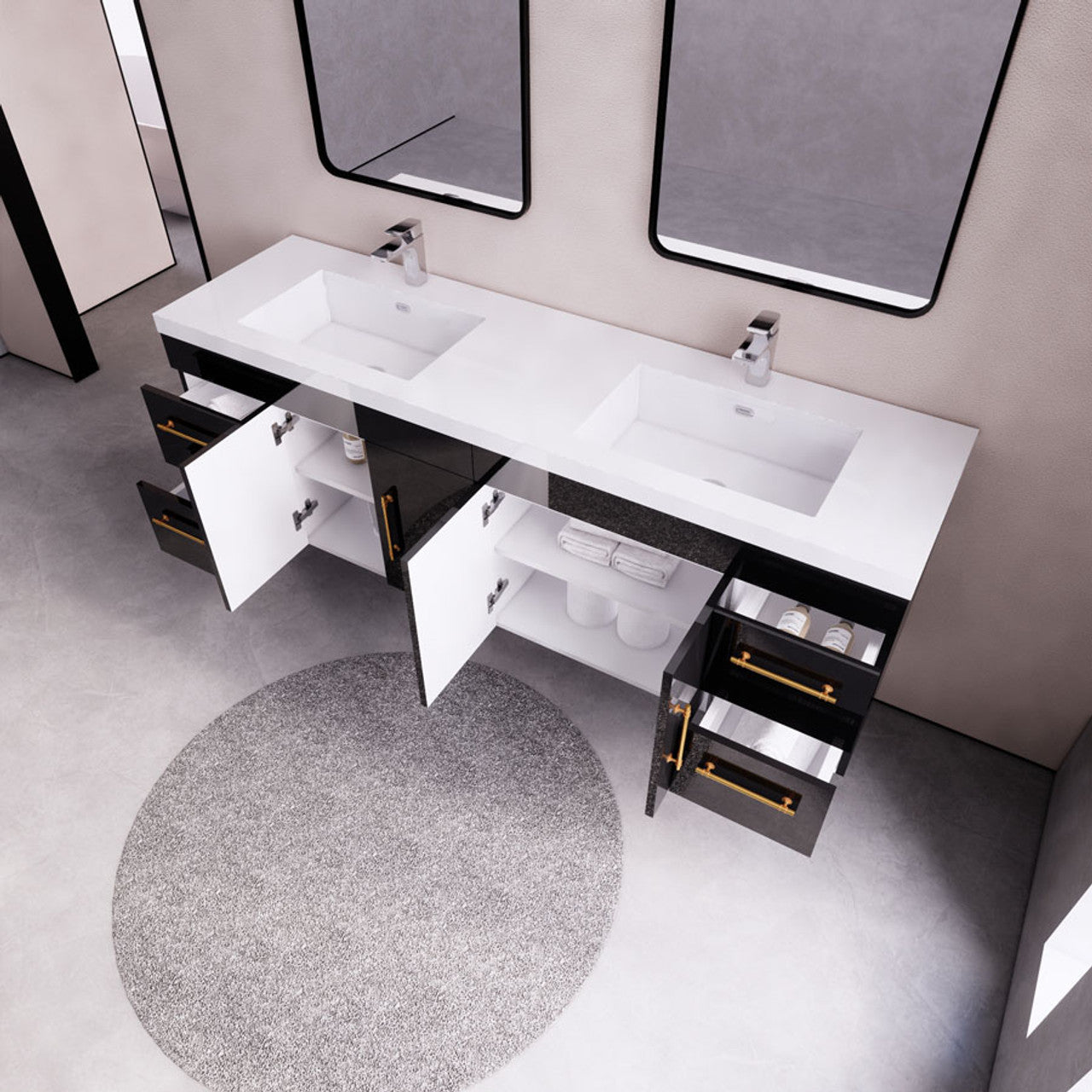 Eliza 72'' Wall Mount Vanity With Double Sink - Luxury Bathroom Vanity