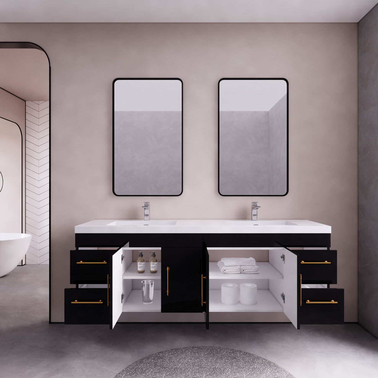 Eliza 72'' Wall Mount Vanity With Double Sink - Luxury Bathroom Vanity