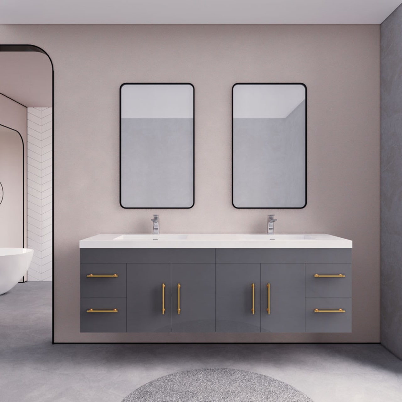 Eliza 72'' Wall Mount Vanity With Double Sink - Luxury Bathroom Vanity