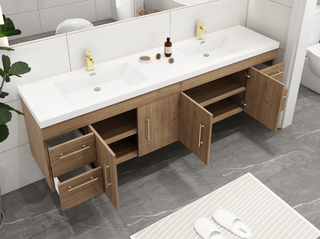 Eliza 72'' Wall Mount Vanity With Double Sink - Luxury Bathroom Vanity